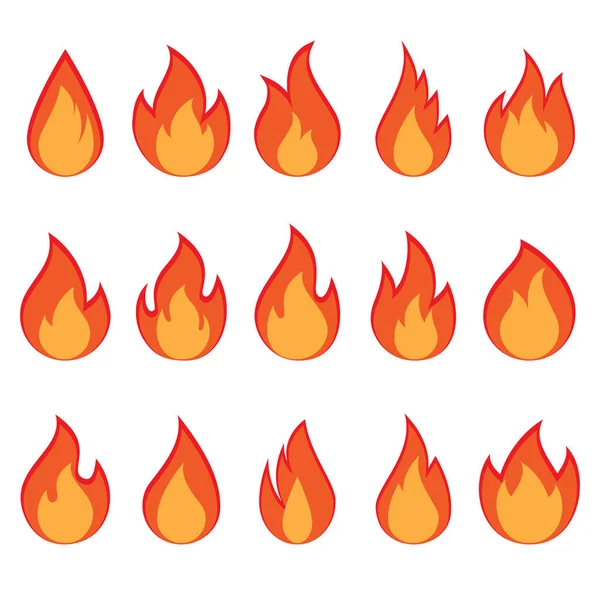 Raccolta vettoriale di fiamme di fuoco su sfondo bianco — Vettoriale Stock
