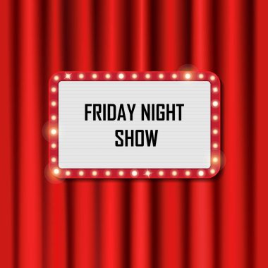 Kırmızı perdeleri arka plan üzerinde Cuma göstermelik vektör parlak çerçeve 