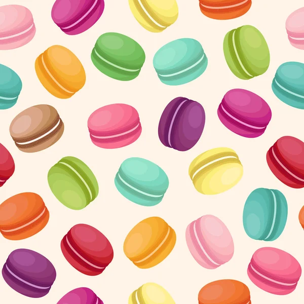 Fundo sem costura vetor com macarons franceses coloridos com sabores diferentes — Vetor de Stock