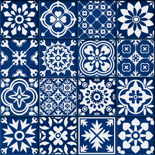 Vector samling av vita och blå bmosaic plattor i orientalisk stil — Stock vektor
