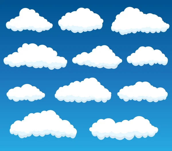 Vector set with white clouds on blue sky background — Stock Vector