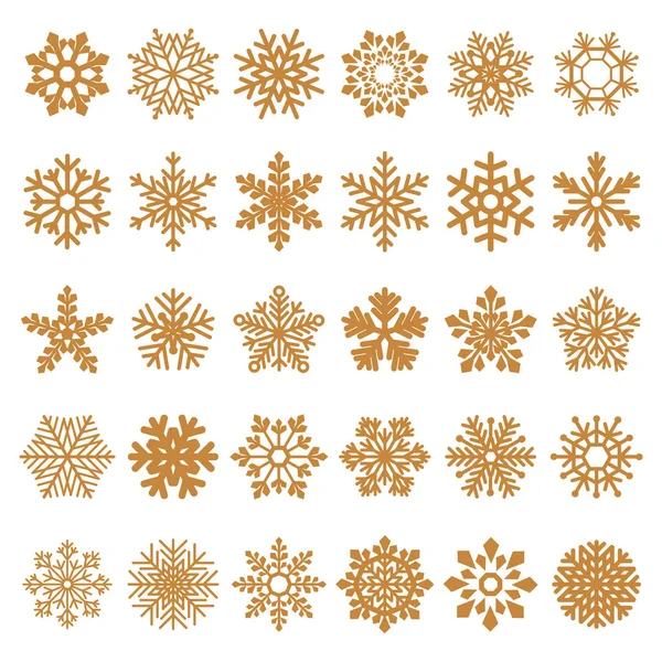 金色の背景に白いベクトル雪片のコレクション — ストックベクタ