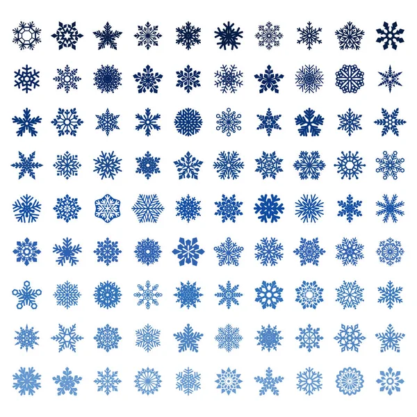 Колекція синіх векторних сніжинок на білому тлі — стоковий вектор