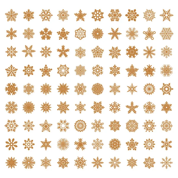 Collection of white vector snowflakes on golden background — Stock Vector