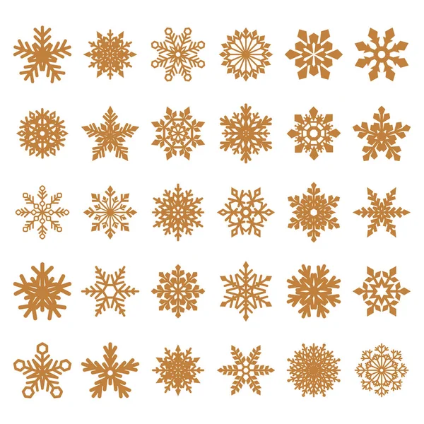 Collection of white vector snowflakes on golden background — Stock Vector