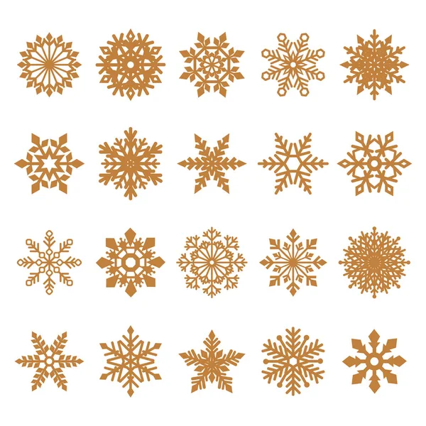 Sammlung weißer Vektor-Schneeflocken auf goldenem Hintergrund — Stockvektor