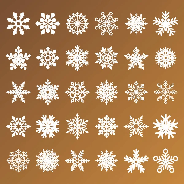 Collectie van gouden vector sneeuwvlokken op witte achtergrond — Stockvector