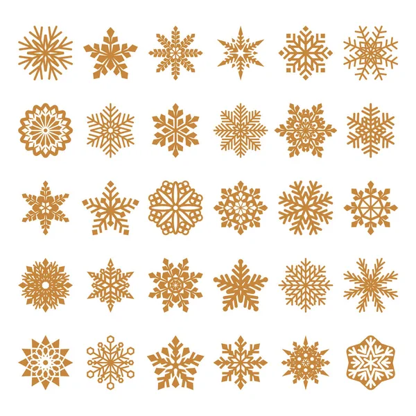 Gyűjteménye vektor fehér hópelyhek az arany háttér — Stock Vector