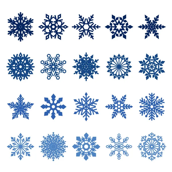 Collectie van blauwe vector sneeuwvlokken op witte achtergrond — Stockvector