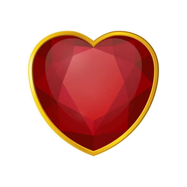 Vector red heart form ruby on white background — Stock Vector
