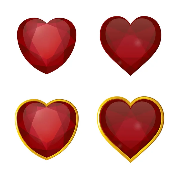 Vector set of heart form rubies on white background — Wektor stockowy