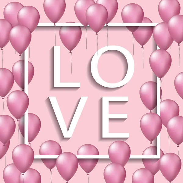 Vector hjärtans ram med ballonger på rosa bakgrund — Stock vektor