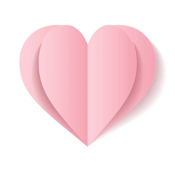 Vector pink paper heart on white background — Stock Vector