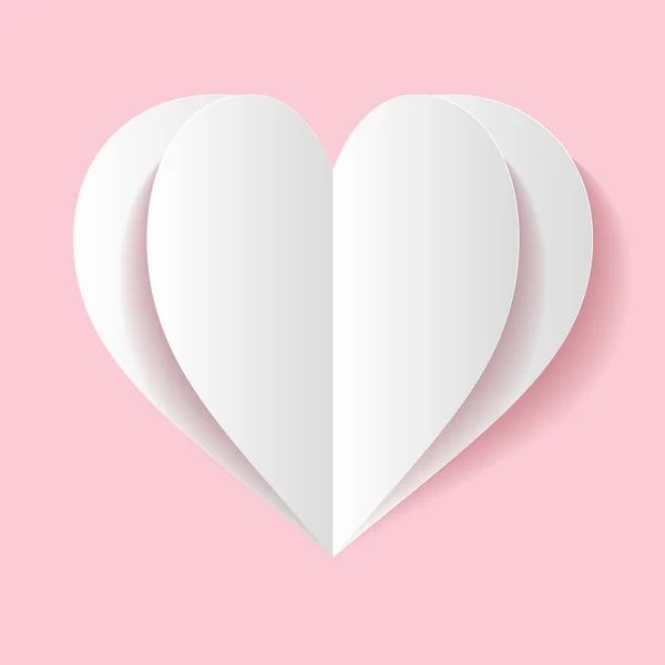 Vetor branco papel coração sobre fundo rosa — Vetor de Stock