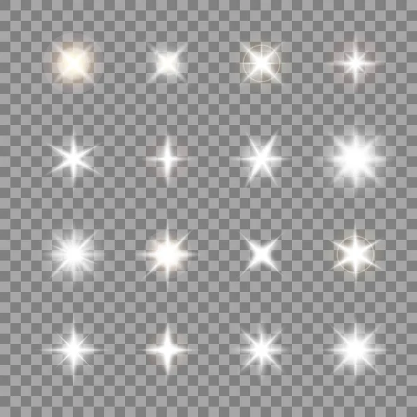 矢量收集现实的闪光标志和星星在格子背景 — 图库矢量图片