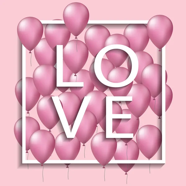 Vector st. valentine's frame with ballons on pink background — Stock Vector