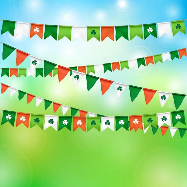 Vector flag garland for st. patrick's day on sky background — Stock Vector