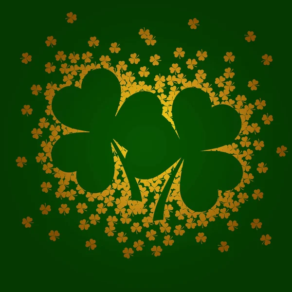 Vectorillustratie met gouden shamrocks op groene achtergrond — Stockvector