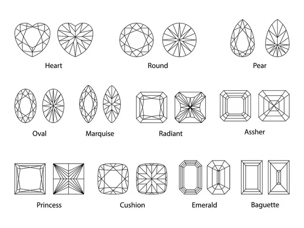 Ilustración vectorial del esquema de corte de diamantes y piedras preciosas — Vector de stock