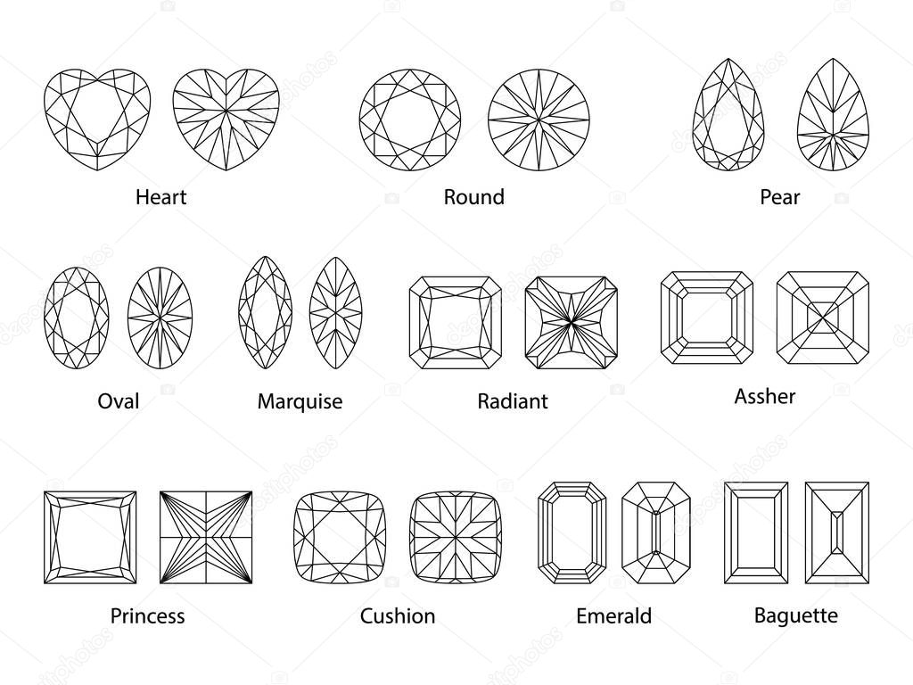 vector illustration of cutting scheme for diamonds and gem stones