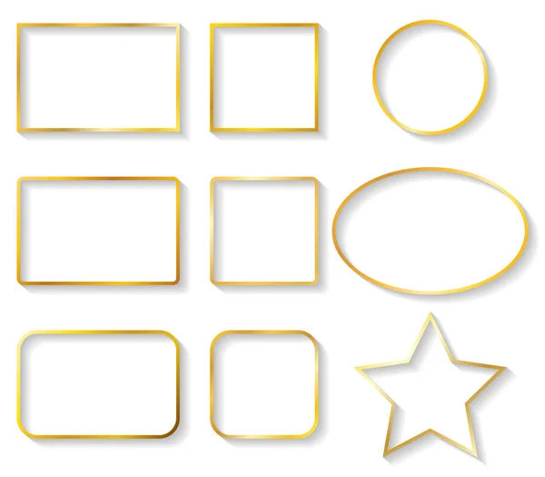 Colección vectorial de marcos metálicos dorados sobre fondo blanco — Vector de stock
