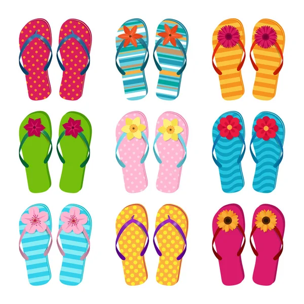 Vector collection of colored summer flop flops — Stock Vector