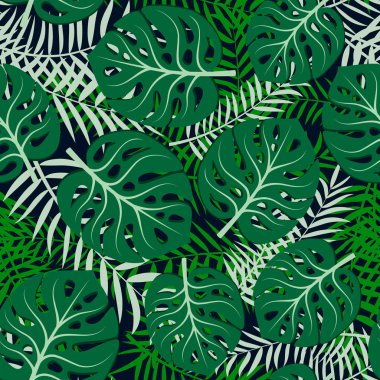 Yeşil tropikal yapraklı vektörsüz desen