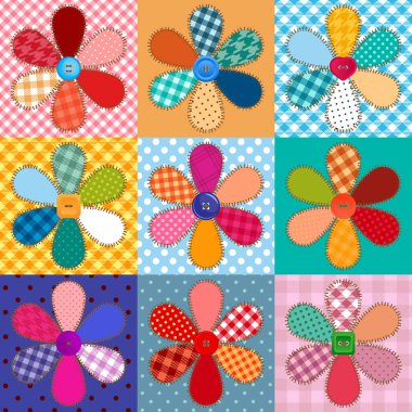 renkli malzeme patchwork çiçek vektör toplama