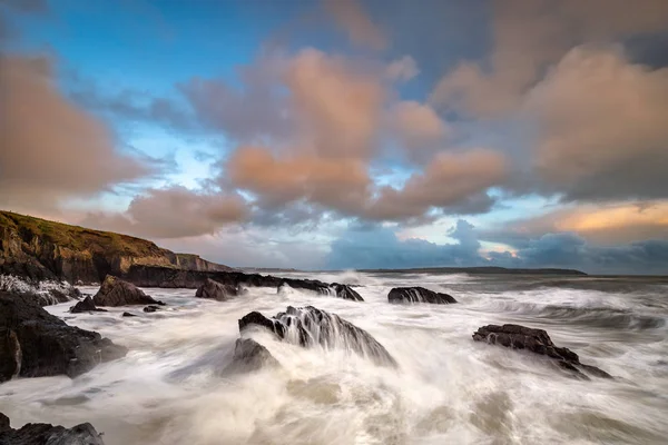 Закат Пляже Гарретстоун Вблизи Олд Хед Графства Кинсейл Корк Ирландия — стоковое фото
