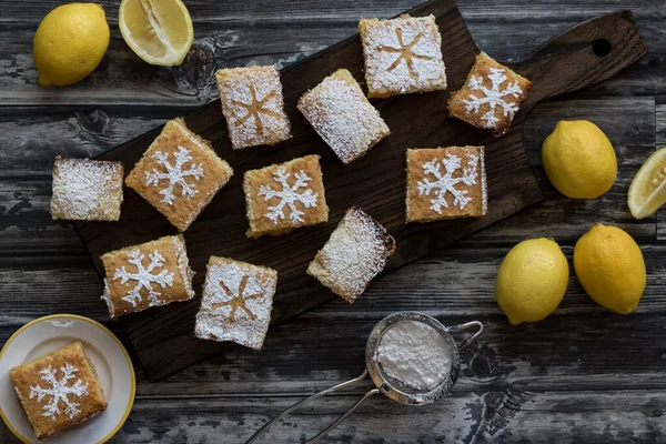 lemon squares flat lay.