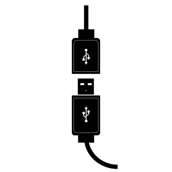 Usb Micro Cable Illustration Schwarze Farbe Auf Weißem Hintergrund — Stockvektor