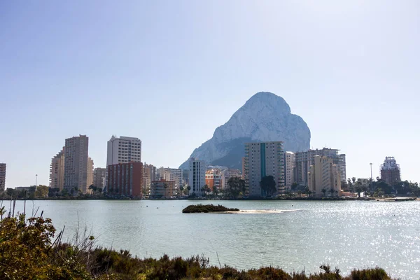 Nature park of Las Salinas lake in Calpe, Spain, with some flami