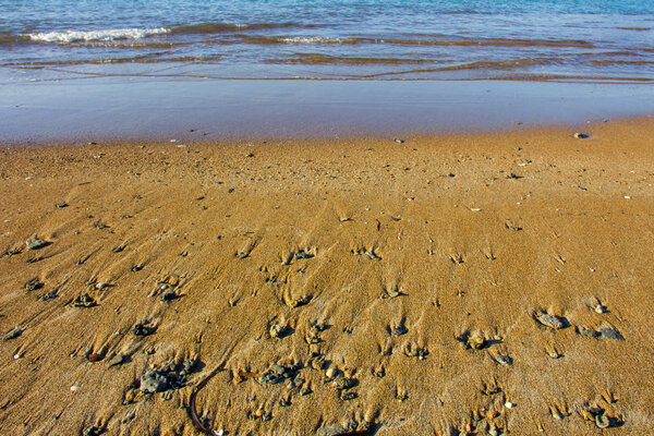 Beach sand and waves in the background