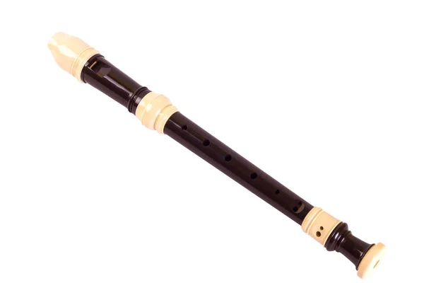 Flauta grabadora de soprano de plástico, aislada sobre fondo blanco — Foto de Stock