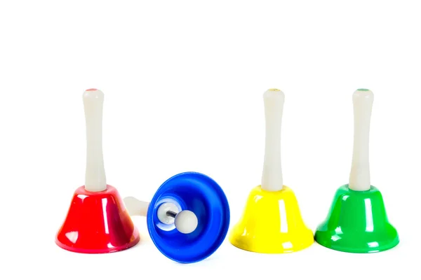 Müzikal handbells set renkli, beyaz arka plan üzerinde izole