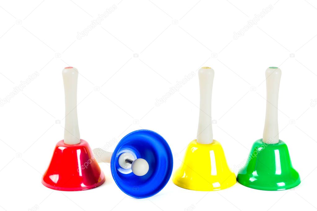 Coloured musical handbells set, isolated on white background