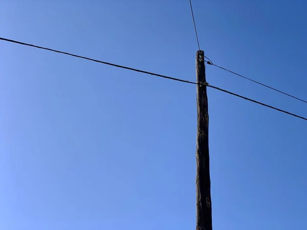 Old Telephone Pole Isolated Blue Sky — Stock Photo, Image