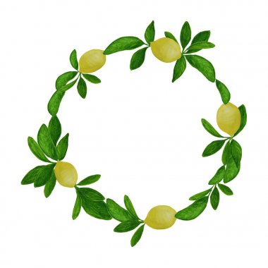 Parlak sarı limon yuvarlak yaz çerçevesi ve kart d için yaprakları