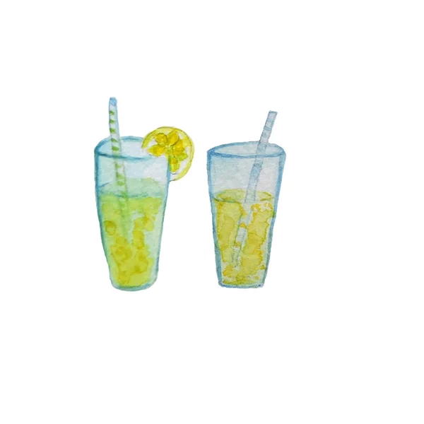 Akvarell Handritade Glas Limonade — Stockfoto