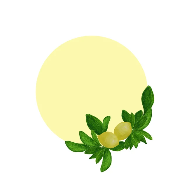 Okrągły akwarela lato rama jasnożółtych cytryny i liści — Zdjęcie stockowe