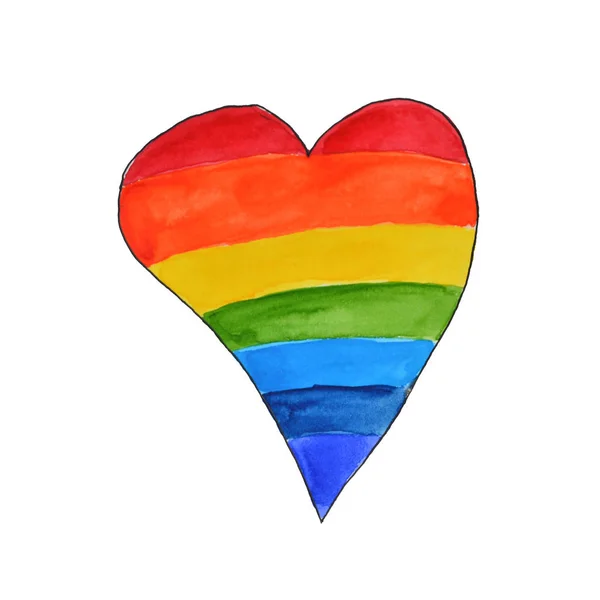レズビアンゲイのために着色された虹の水彩ハートLgbtプライドフラグ — ストック写真