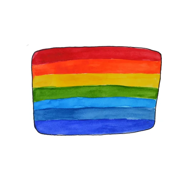 レズビアンゲイのために着色された虹の水彩画ラベルLgbtプライドフラグ — ストック写真