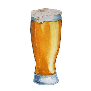 Biralı bardak. Suluboya el çizilmiş illüstrasyon.