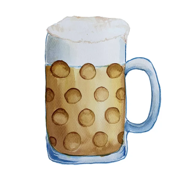 Un vaso de cerveza, una taza de cerveza. Ilustración dibujada a mano en acuarela — Foto de Stock