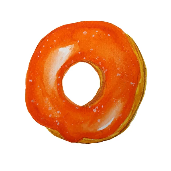 水彩万圣节主题甜甜圈与橙色釉 — 图库照片