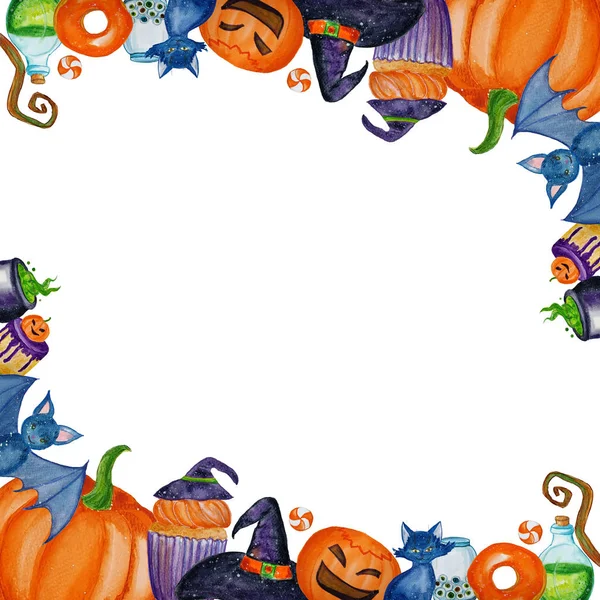 Watercolor halloween frame. Watercolor template for party invita — Stock Photo, Image