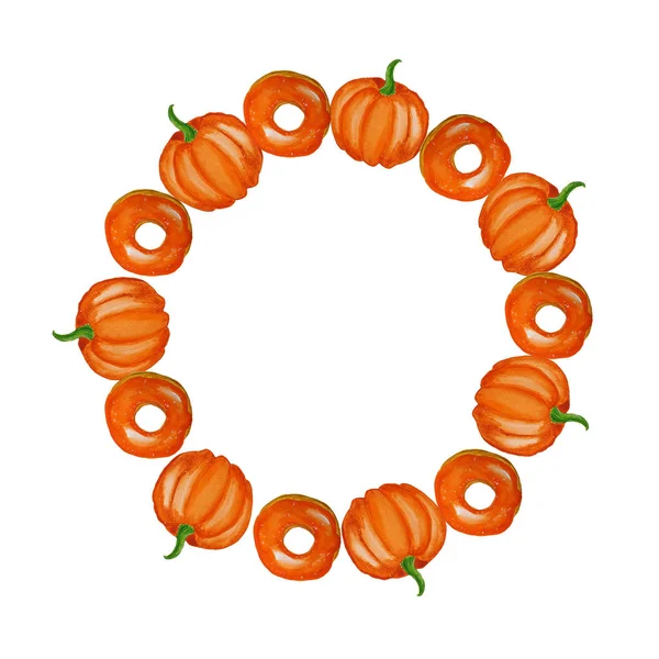 Jasna jesień pomarańczowy okrągły rama z pupmkins i pączki. Wody — Zdjęcie stockowe