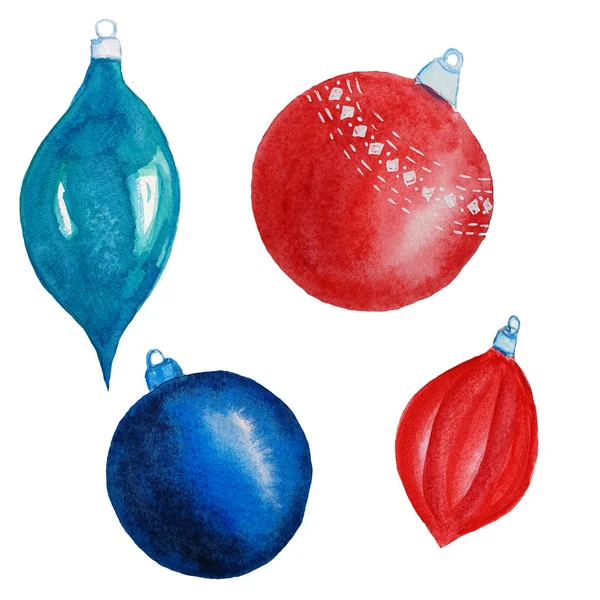 Aquarela mão desenhado conjunto de bolas de Natal. Decoração de Natal . — Fotografia de Stock