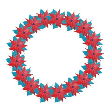 Poinsettia ile suluboya yuvarlak çerçeve - noel çiçekleri