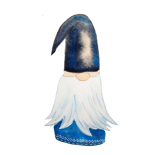 Akwarela Boże Narodzenie skandynawski zima Elf tomte w kolorze niebieskim — Zdjęcie stockowe
